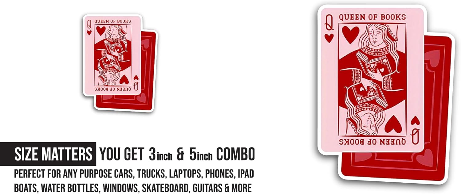 2 (Pieces) 3" and 5" Queen of Books Sticker, Waterproof Vinyl Decals for Many Purpose Like Cars, Trucks, Laptops, Phones, Windows and More