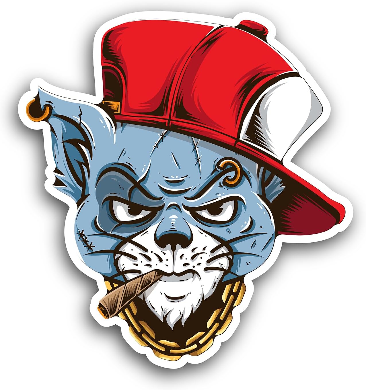 2 (Pieces) 3" and 5" Hip Hop Cat Sticker, Waterproof Vinyl Decals for Many Purpose Like Cars, Trucks, Laptops, Phones, Windows and More