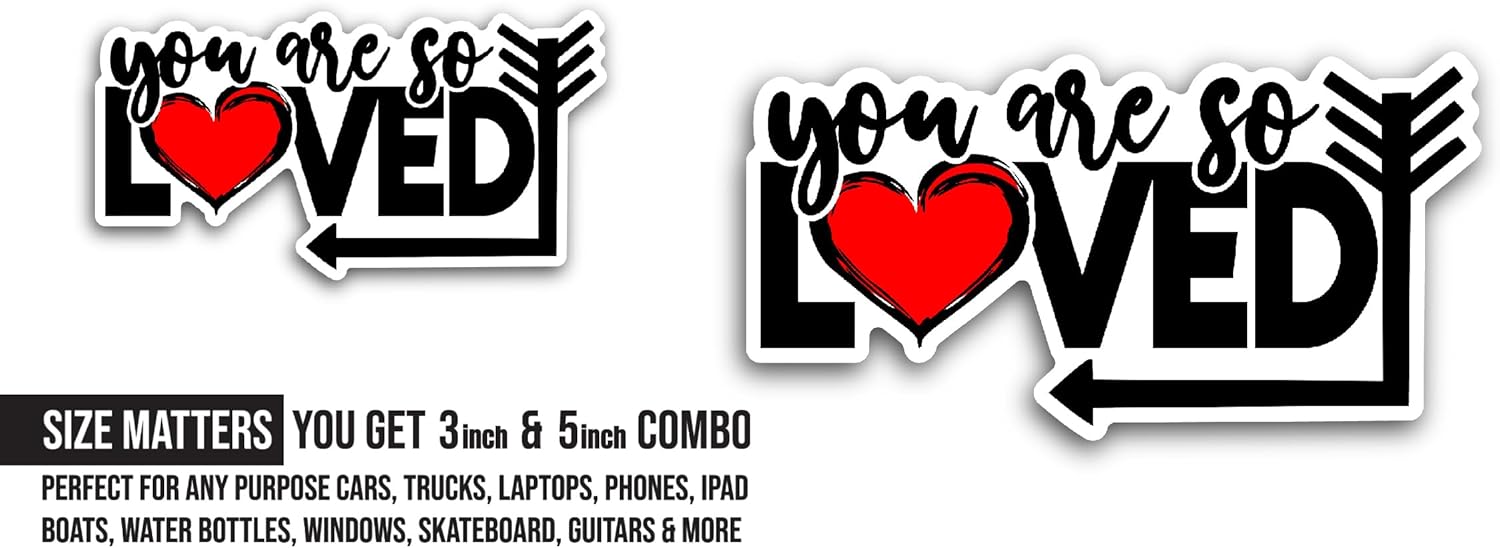2 (Pieces) 3" and 5" Loved Text Sticker, Waterproof Vinyl Decals for Many Purpose Like Cars, Trucks, Laptops, Phones, Windows and More