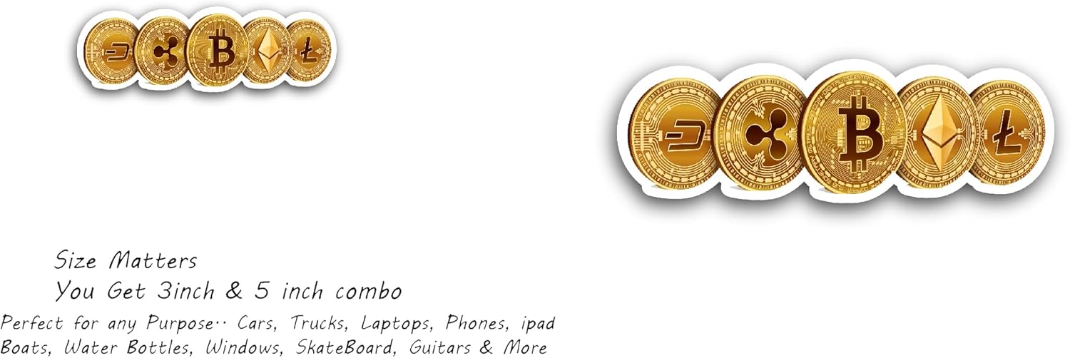 2 (Pieces) 3" and 5" Bitcoin Decal Sticker, Waterproof Vinyl Decals for Many Purpose Like Cars, Trucks, Laptops, Phones, Windows and More