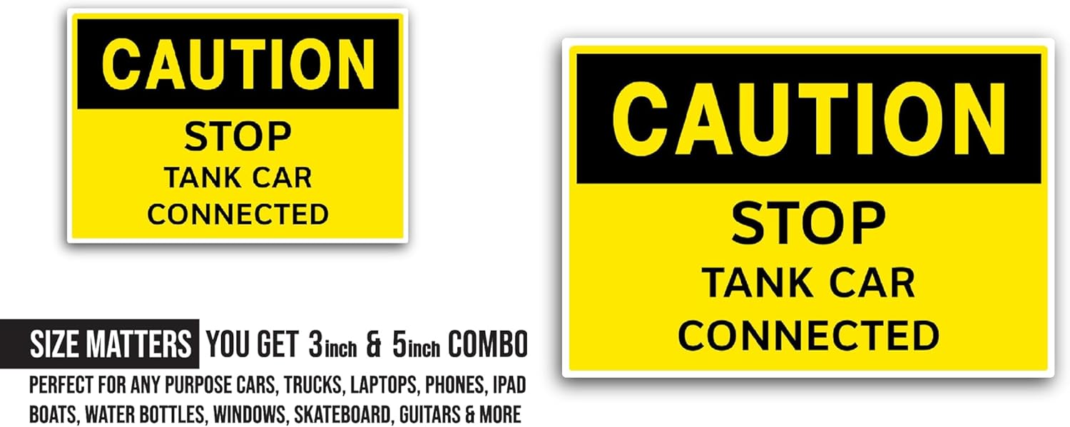 2 (Pieces) 3" and 5" Stop Tank Car Connected Sticker, Waterproof Vinyl Decals for Many Purpose Like Cars, Trucks, Laptops, Phones, Windows and More
