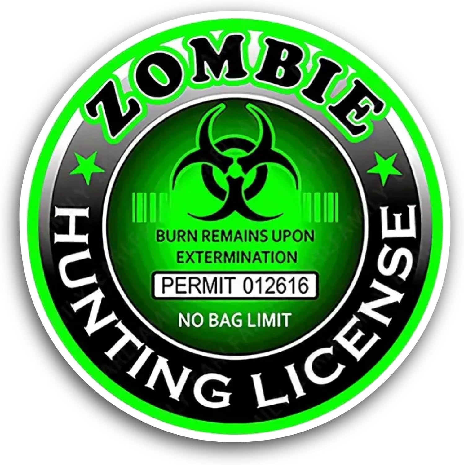 2 (Pieces) 3" and 5" Zombie Hunting Text Sticker, Waterproof Vinyl Decals for Many Purpose Like Cars, Trucks, Laptops, Phones, Windows and More