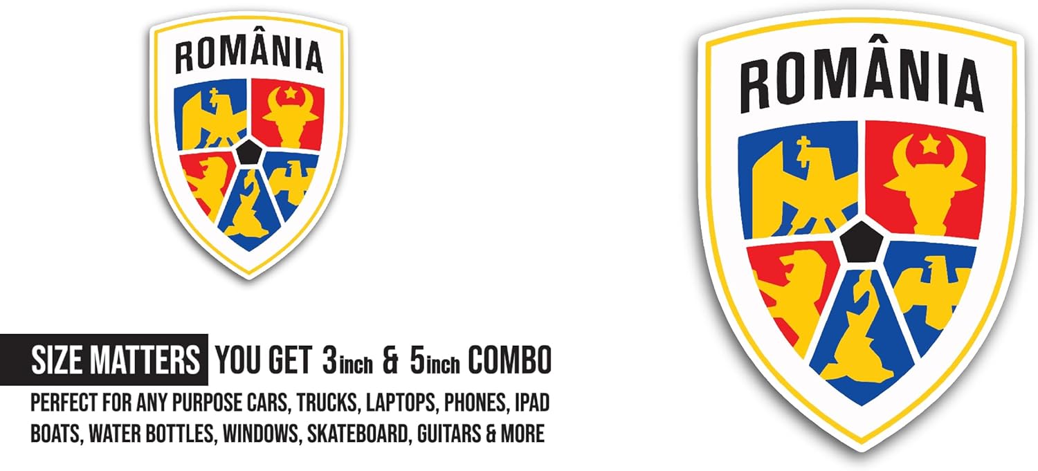 2 (Pieces) 3" and 5" R0mania Sticker, Waterproof Vinyl Decals for Many Purpose Like Cars, Trucks, Laptops, Phones, Windows and More