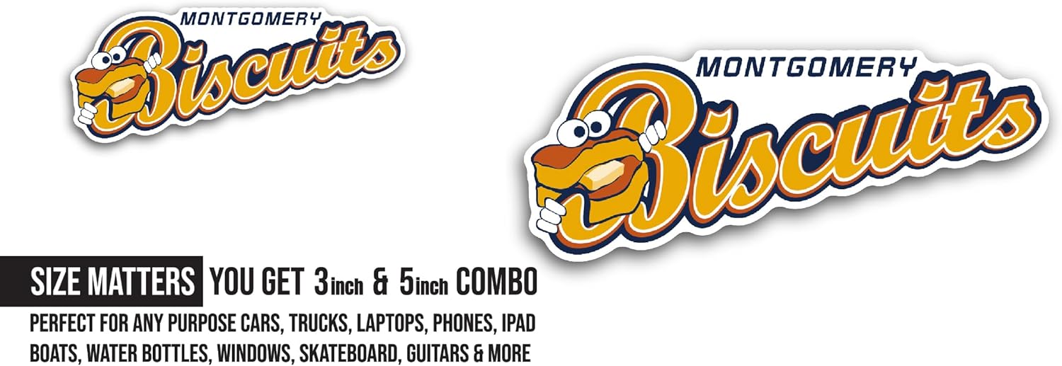 2 (Pieces) 3" and 5" M0ntgomery Biscuits Decal Sticker, Waterproof Vinyl Decals for Many Purpose Like Cars, Trucks, Laptops, Phones, Windows and More