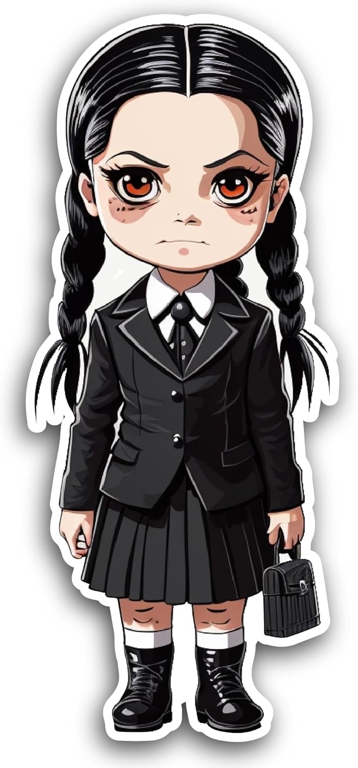 2 (Pieces) 3" and 5" Cartoon Girl with Black Dress Sticker, Waterproof Vinyl Decals for Many Purpose Like Cars, Trucks, Laptops, Phones, Windows and More