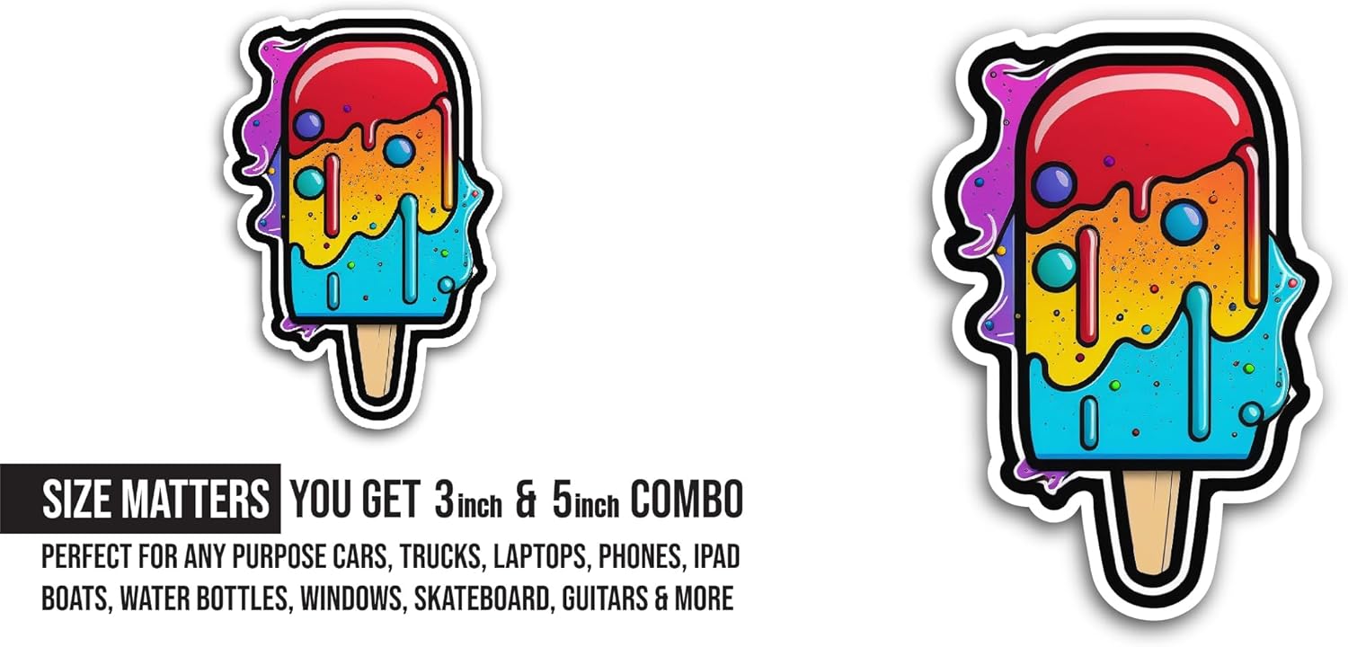 2 (Pieces) 3" and 5" Colorful Popsicle Sticker, Waterproof Vinyl Decals for Many Purpose Like Cars, Trucks, Laptops, Phones, Windows and More