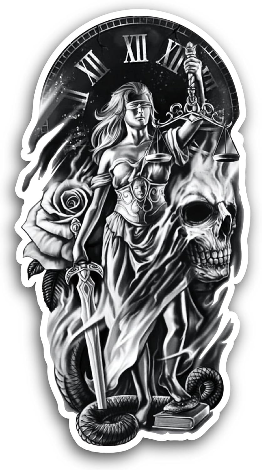 2 (Pieces) 3" and 5" Lady Justice Sticker, Waterproof Vinyl Decals for Many Purpose Like Cars, Trucks, Laptops, Phones, Windows and More