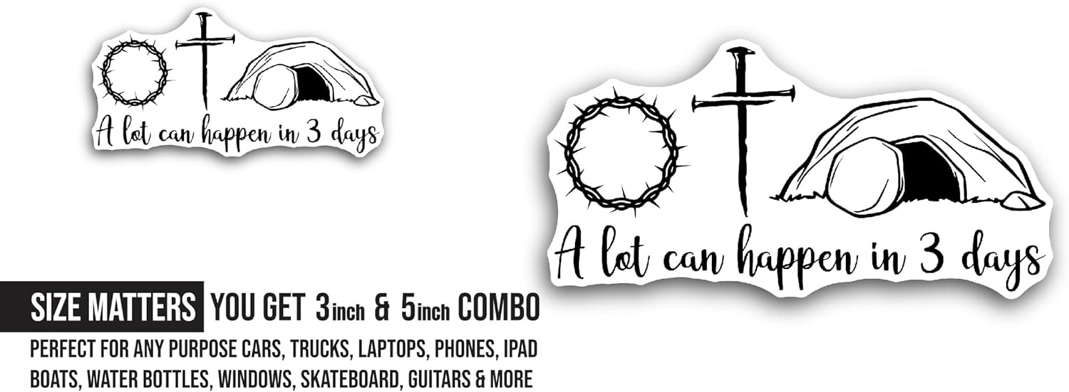 2 (Pieces) 3" and 5" A Lot Can Happen in 3 Days Text Sticker, Waterproof Vinyl Decals for Many Purpose Like Cars, Trucks, Laptops, Phones, Windows and More