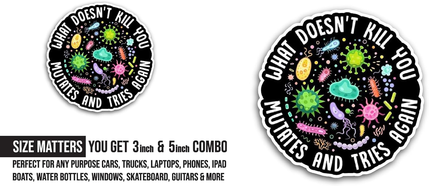 2 (Pieces) 3" and 5" What Doesn't Kill You Sticker, Waterproof Vinyl Decals for Many Purpose Like Cars, Trucks, Laptops, Phones, Windows and More