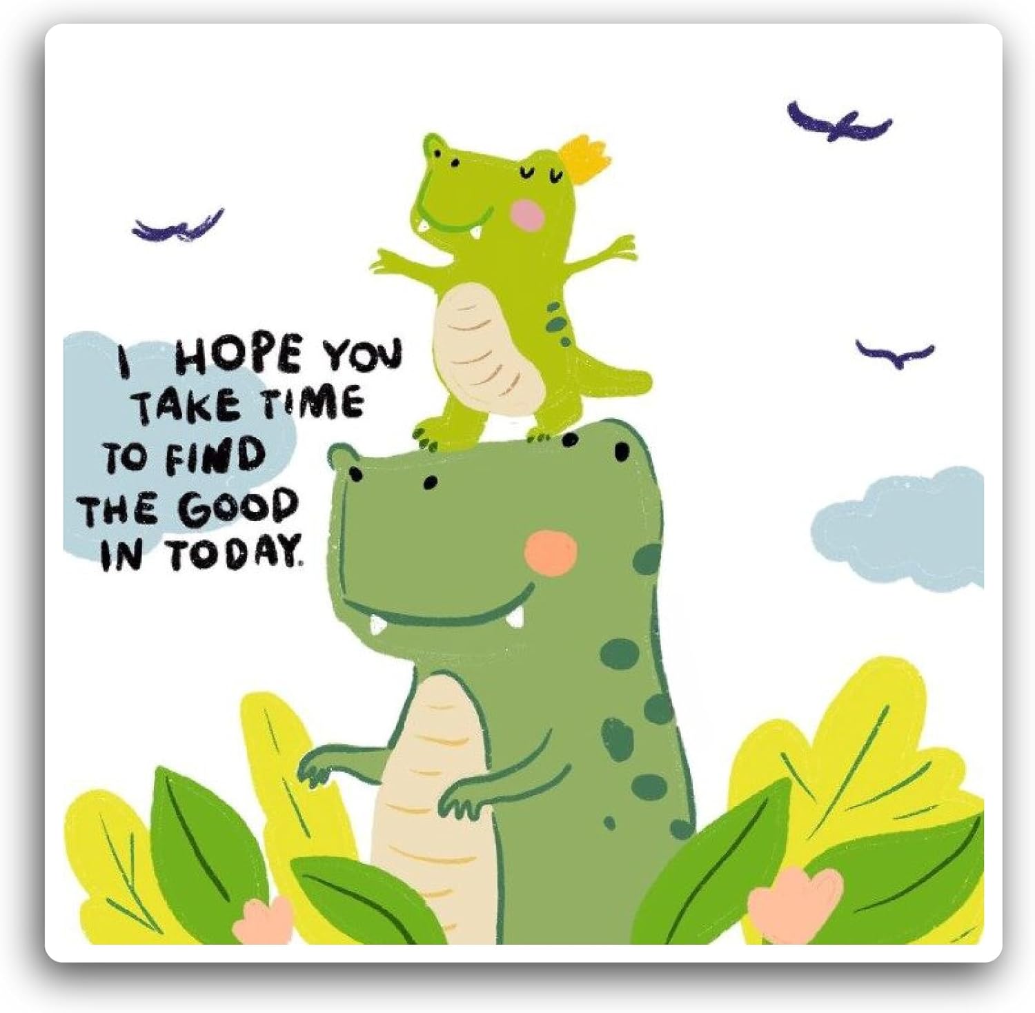 2 (Pieces) 3" and 5" Cute Green Dinosaur Sticker, Waterproof Vinyl Decals for Many Purpose Like Cars, Trucks, Laptops, Phones, Windows and More