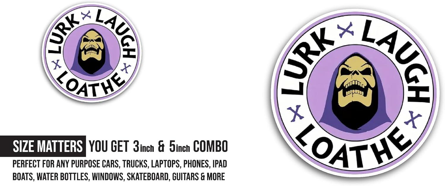 2 (Pieces) 3" and 5" Lurk Laugh Loathe Sticker, Waterproof Vinyl Decals for Many Purpose Like Cars, Trucks, Laptops, Phones, Windows and More