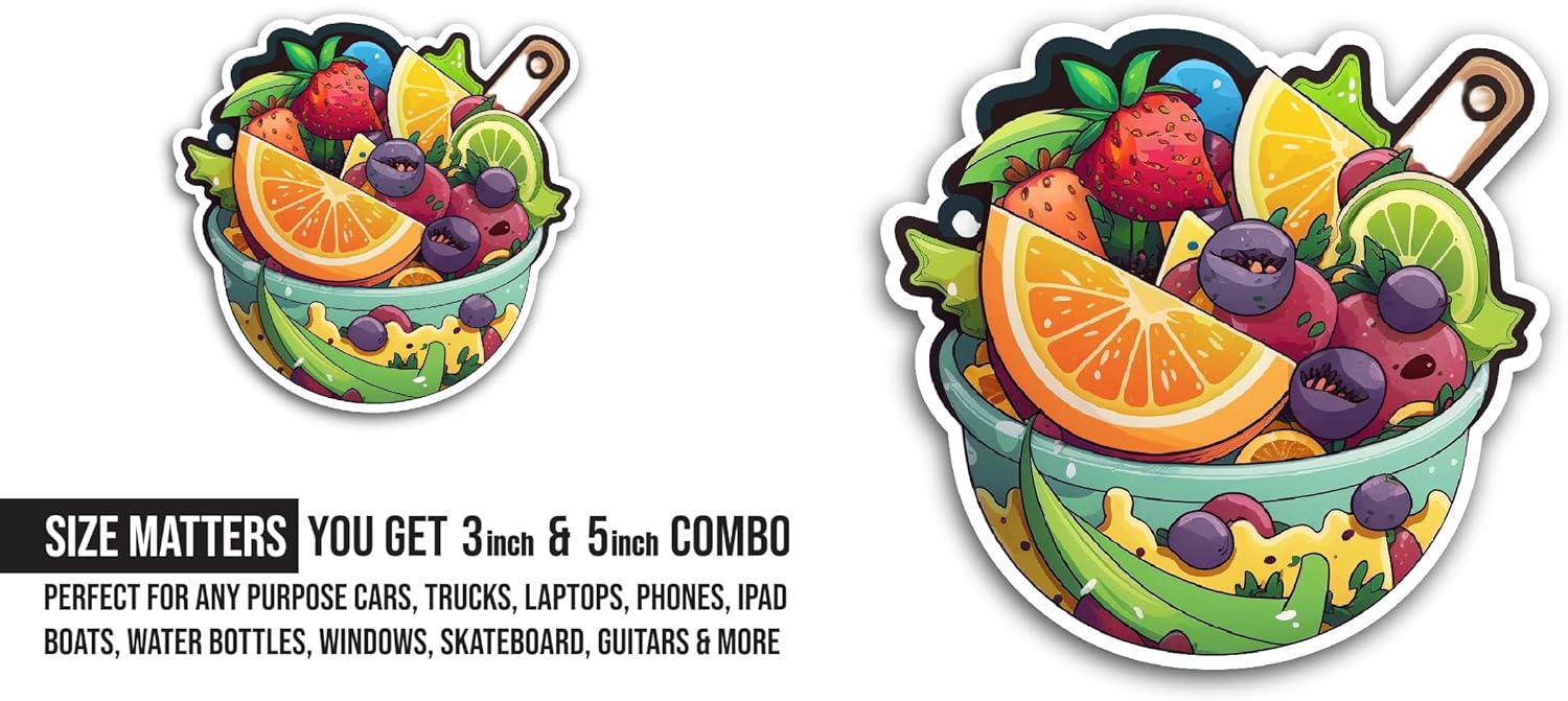 2 (Pieces) 3" and 5" Fruit Salad Sticker, Waterproof Vinyl Decals for Many Purpose Like Cars, Trucks, Laptops, Phones, Windows and More