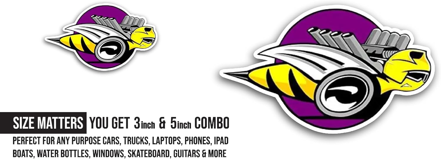 2 (Pieces) 3" and 5" Racing Bee Sticker, Waterproof Vinyl Decals for Many Purpose Like Cars, Trucks, Laptops, Phones, Windows and More