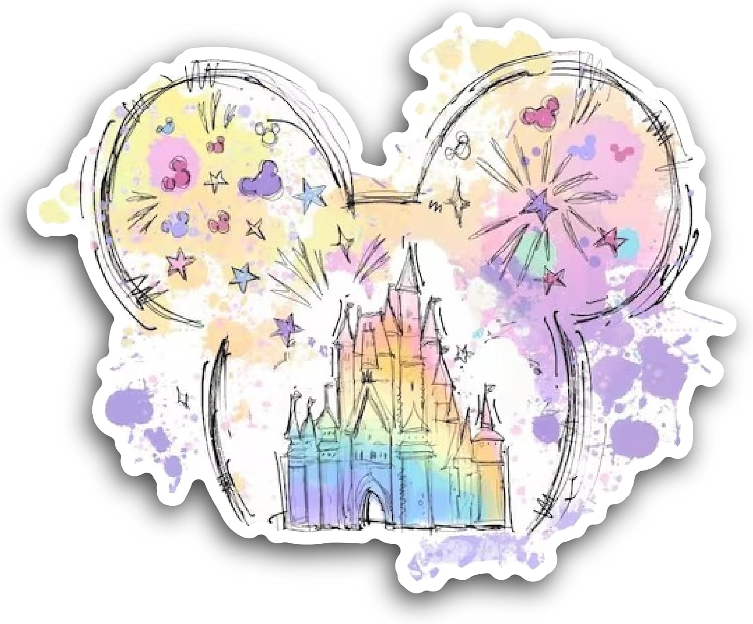 2 (Pieces) 3" and 5" Cartoon Castle Sticker, Waterproof Vinyl Decals for Many Purpose Like Cars, Trucks, Laptops, Phones, Windows and More