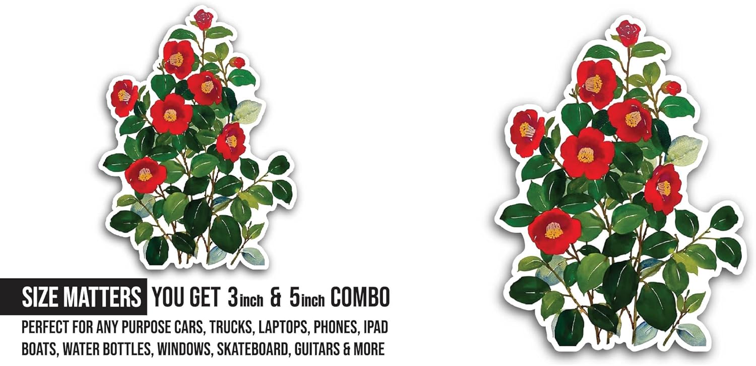 2 (Pieces) 3" and 5" Red Flowers Branch Sticker, Waterproof Vinyl Decals for Many Purpose Like Cars, Trucks, Laptops, Phones, Windows and More