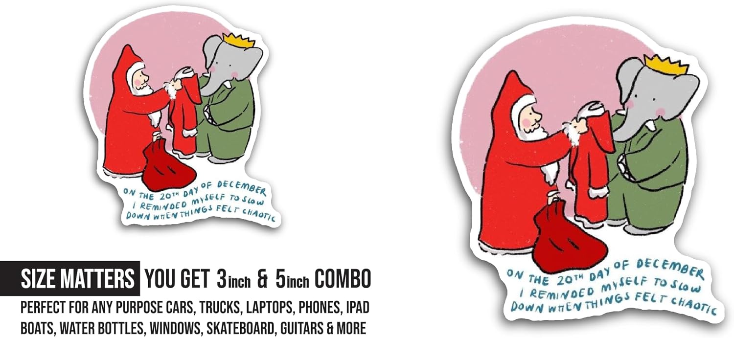 2 (Pieces) 3" and 5" Elephant and Santa Sticker, Waterproof Vinyl Decals for Many Purpose Like Cars, Trucks, Laptops, Phones, Windows and More