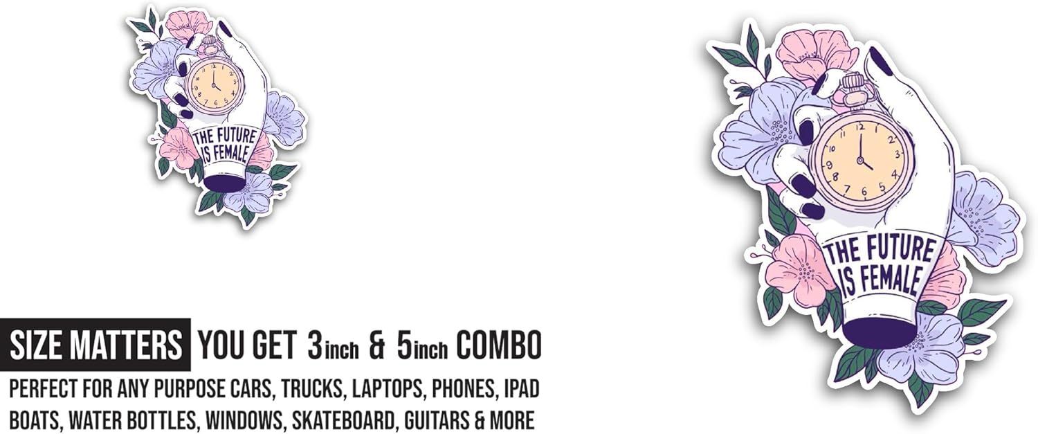 2 (Pieces) 3" and 5" The Future is Female Sticker, Waterproof Vinyl Decals for Many Purpose Like Cars, Trucks, Laptops, Phones, Windows and More