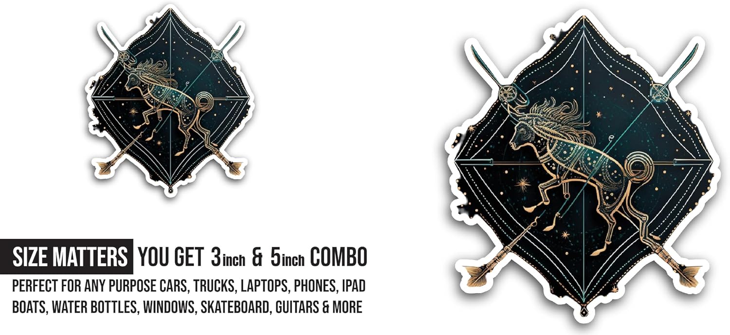 2 (Pieces) 3" and 5" Sagittarius Zodiac Sign Sticker, Waterproof Vinyl Decals for Many Purpose Like Cars, Trucks, Laptops, Phones, Windows and More