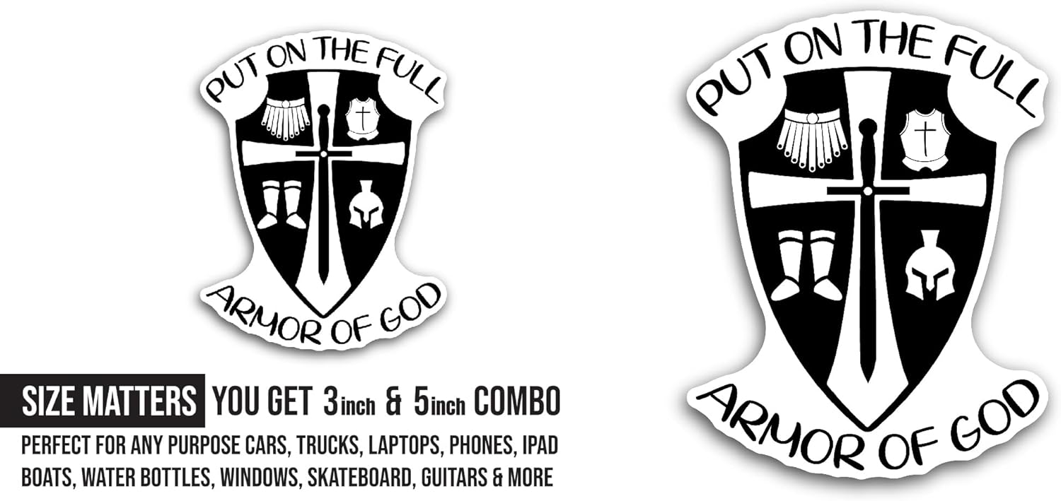 2 (Pieces) 3" and 5" Armor of God Sticker, Waterproof Vinyl Decals for Many Purpose Like Cars, Trucks, Laptops, Phones, Windows and More