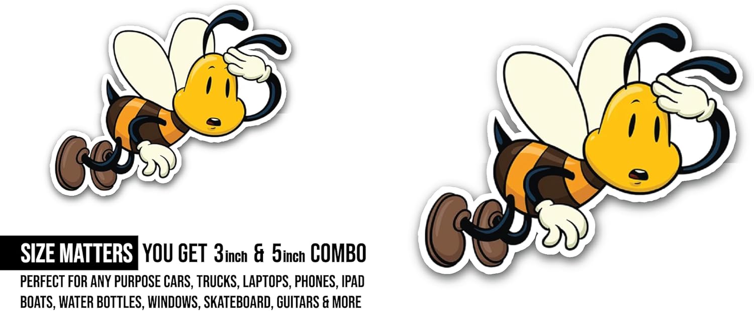 2 (Pieces) 3" and 5" Flying Bee Sticker, Waterproof Vinyl Decals for Many Purpose Like Cars, Trucks, Laptops, Phones, Windows and More