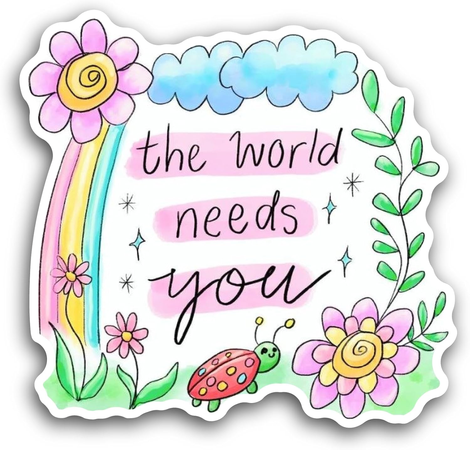 2 (Pieces) 3" and 5" The World Needs You Text Sticker, Waterproof Vinyl Decals for Many Purpose Like Cars, Trucks, Laptops, Phones, Windows and More