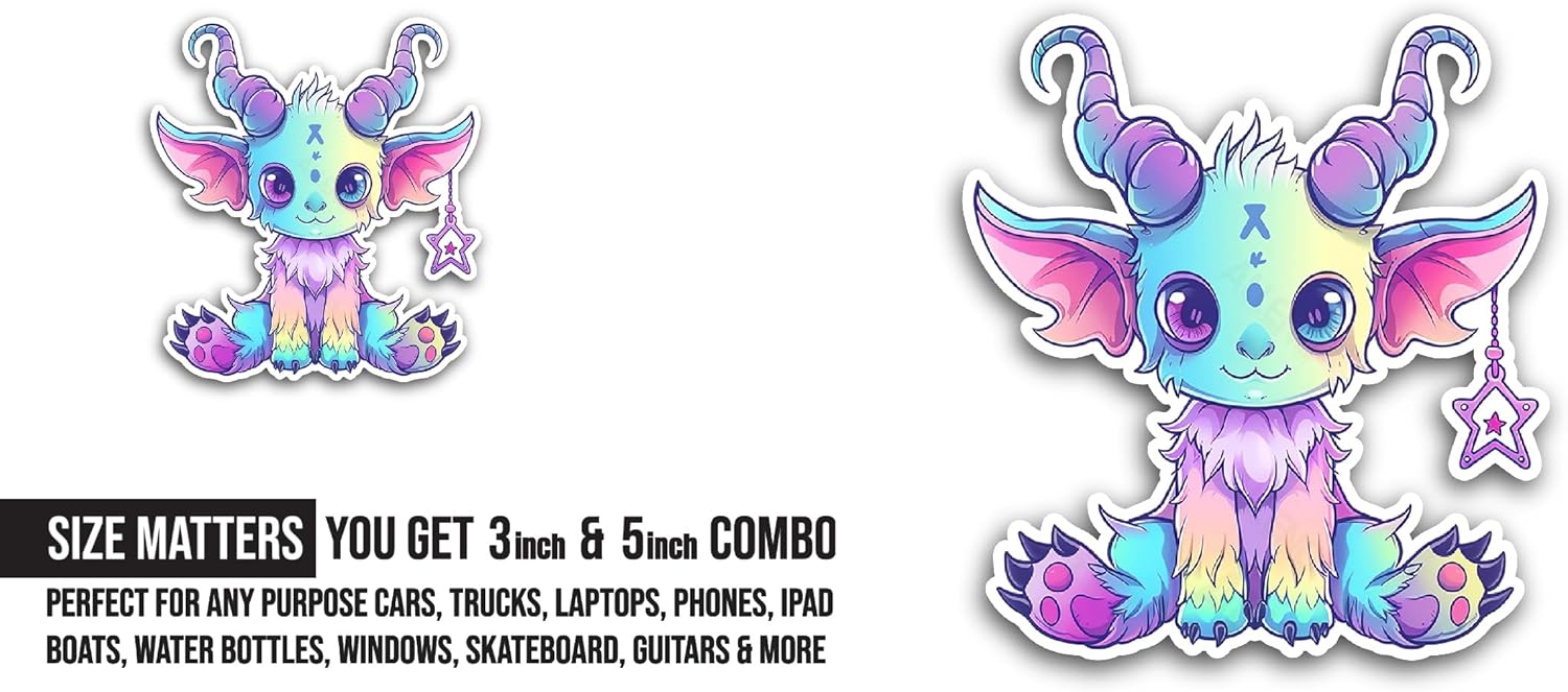 2 (Pieces) 3" and 5" Baby Unicorn Sticker, Waterproof Vinyl Decals for Many Purpose Like Cars, Trucks, Laptops, Phones, Windows and More