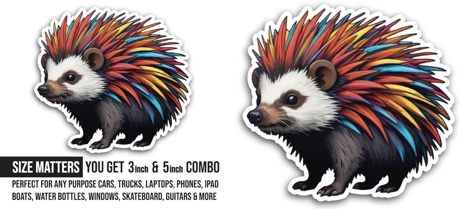 2 (Pieces) 3" and 5" Cartoon Hedgehog Sticker, Waterproof Vinyl Decals for Many Purpose Like Cars, Trucks, Laptops, Phones, Windows and More