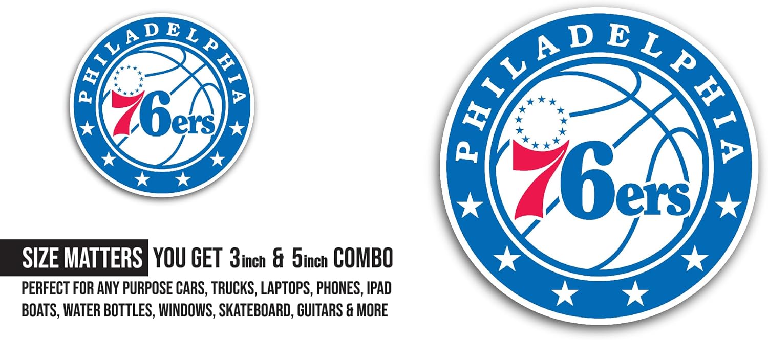 2 (Pieces) 3" and 5" Ph1ladelphia 76ers Logo Decal Sticker, Waterproof Vinyl Decals for Many Purpose Like Cars, Trucks, Laptops, Phones, Windows and More
