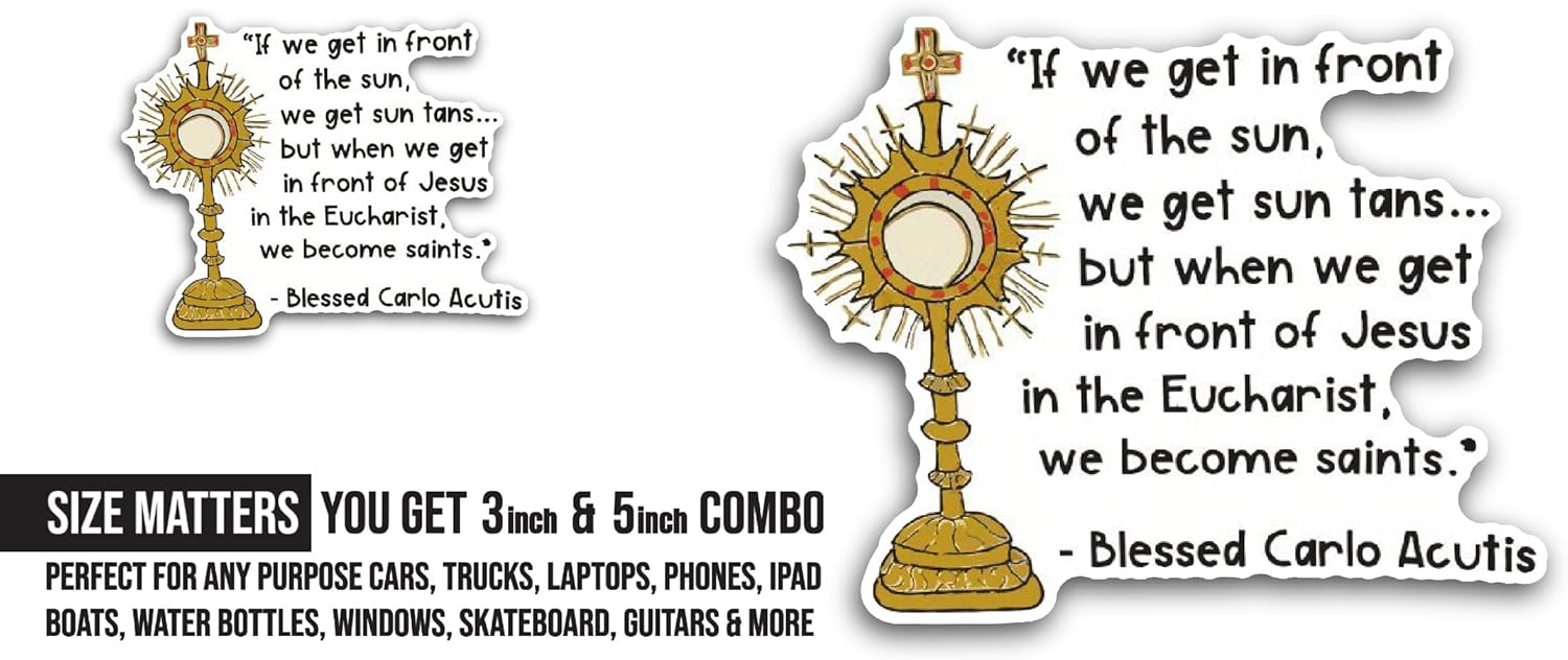 2 (Pieces) 3" and 5" Blessed Carlo Acutis Sticker, Waterproof Vinyl Decals for Many Purpose Like Cars, Trucks, Laptops, Phones, Windows and More