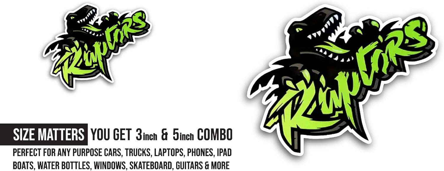 2 (Pieces) 3" and 5" Raptors Sticker, Waterproof Vinyl Decals for Many Purpose Like Cars, Trucks, Laptops, Phones, Windows and More