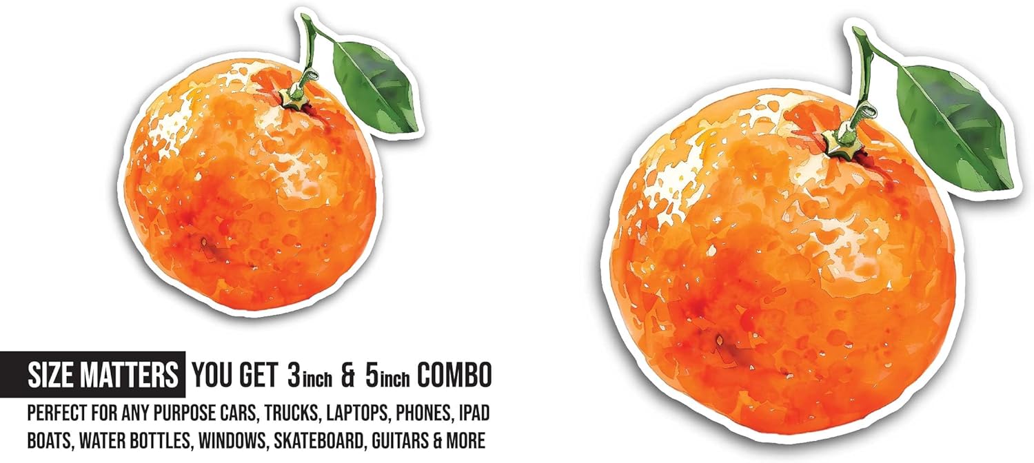 2 (Pieces) 3" and 5" Mandarine Sticker, Waterproof Vinyl Decals for Many Purpose Like Cars, Trucks, Laptops, Phones, Windows and More