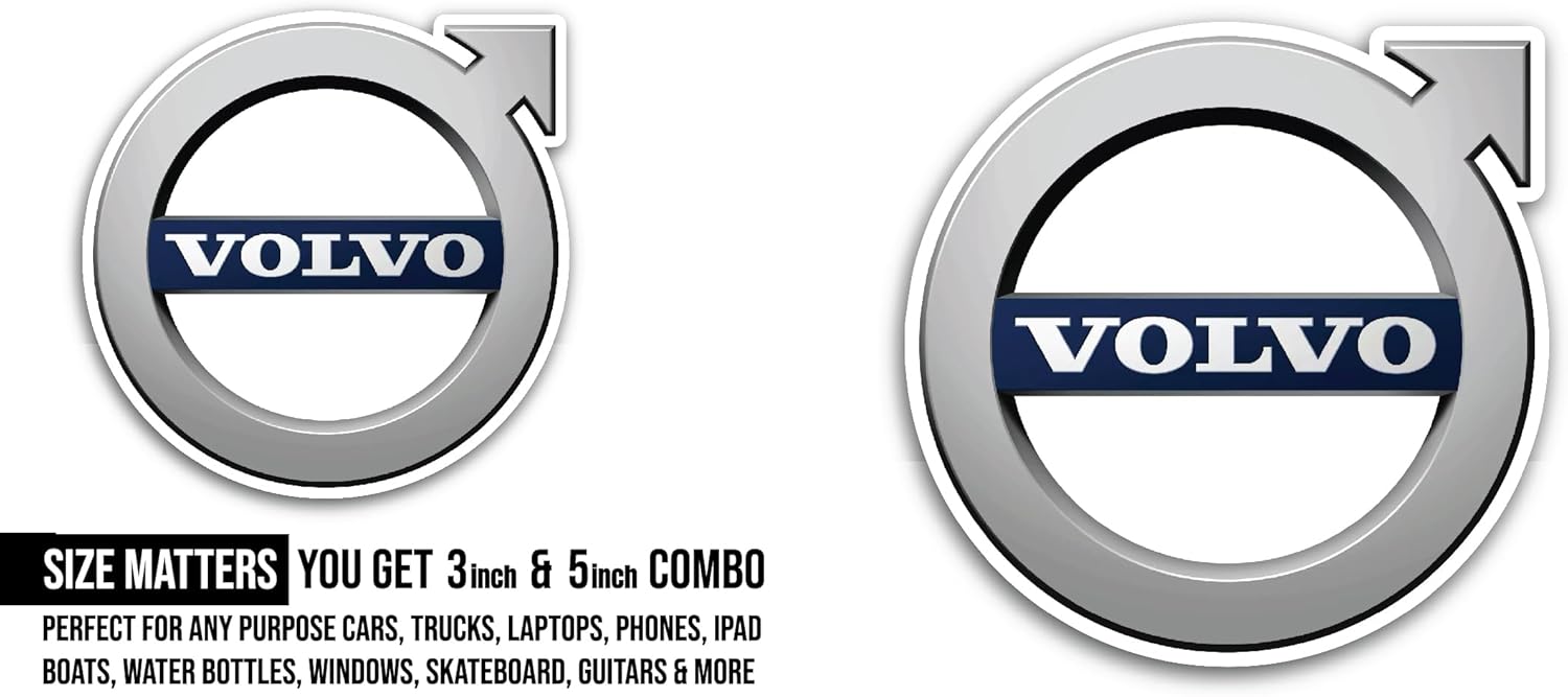 2 (Pieces) 3" and 5" V O L V O Sticker, Waterproof Vinyl Decals for Many Purpose Like Cars, Trucks, Laptops, Phones, Windows and More