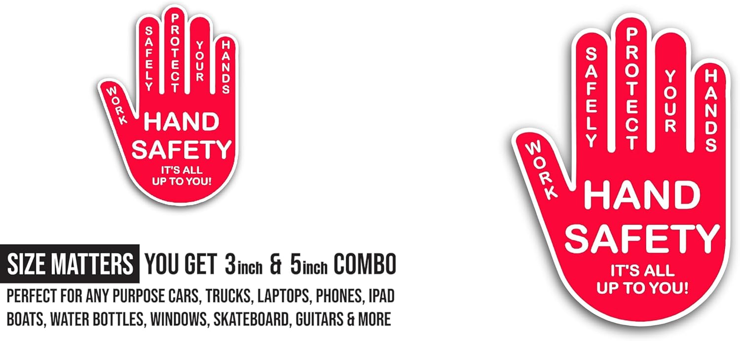 2 (Pieces) 3" and 5" Hand Safety Notice Sticker, Waterproof Vinyl Decals for Many Purpose Like Cars, Trucks, Laptops, Phones, Windows and More