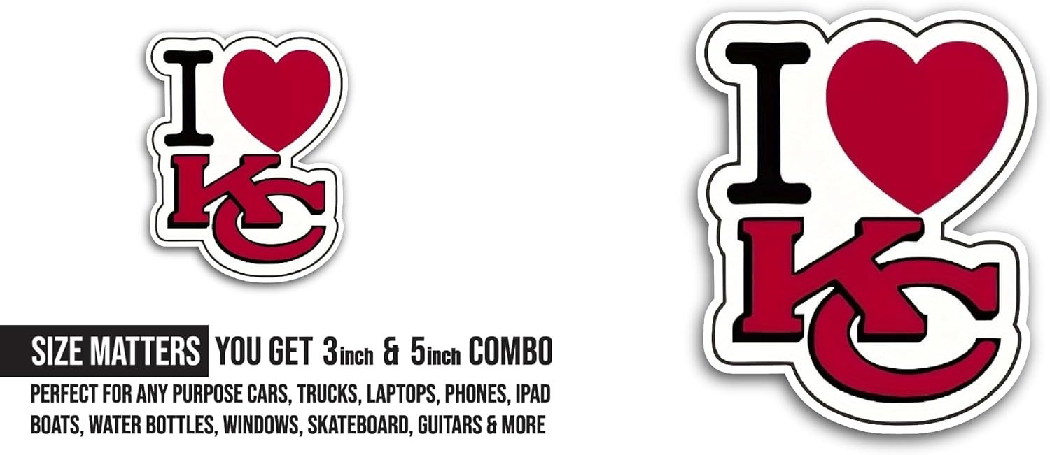 2 (Pieces) 3" and 5" I Love KC Sticker, Waterproof Vinyl Decals for Many Purpose Like Cars, Trucks, Laptops, Phones, Windows and More