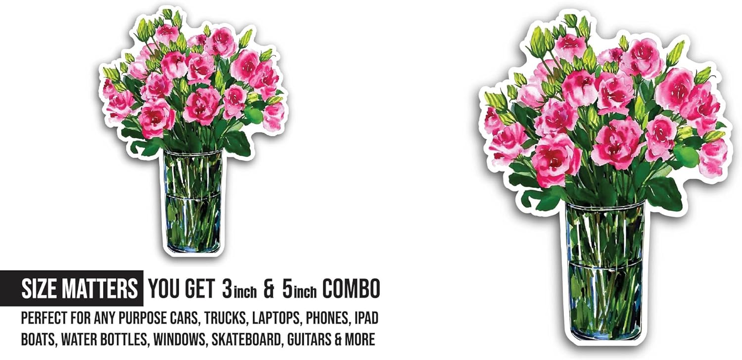 2 (Pieces) 3" and 5" Bunch of Pink Flowers Sticker, Waterproof Vinyl Decals for Many Purpose Like Cars, Trucks, Laptops, Phones, Windows and More