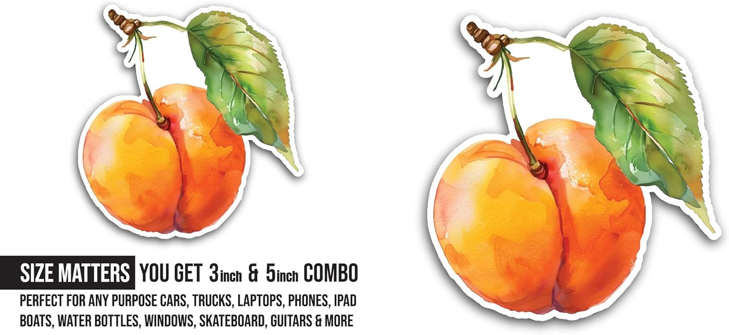 2 (Pieces) 3" and 5" Peach Sticker, Waterproof Vinyl Decals for Many Purpose Like Cars, Trucks, Laptops, Phones, Windows and More