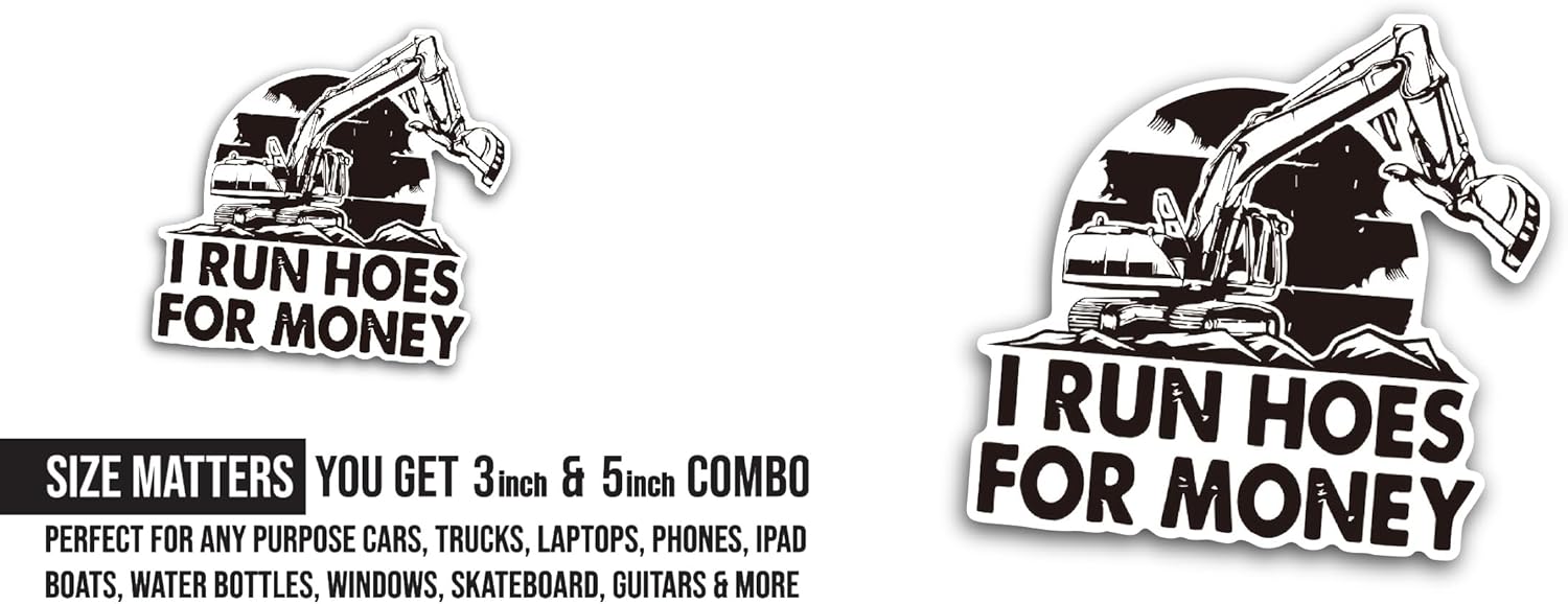 2 (Pieces) 3" and 5" I Run Hoes Sticker, Waterproof Vinyl Decals for Many Purpose Like Cars, Trucks, Laptops, Phones, Windows and More