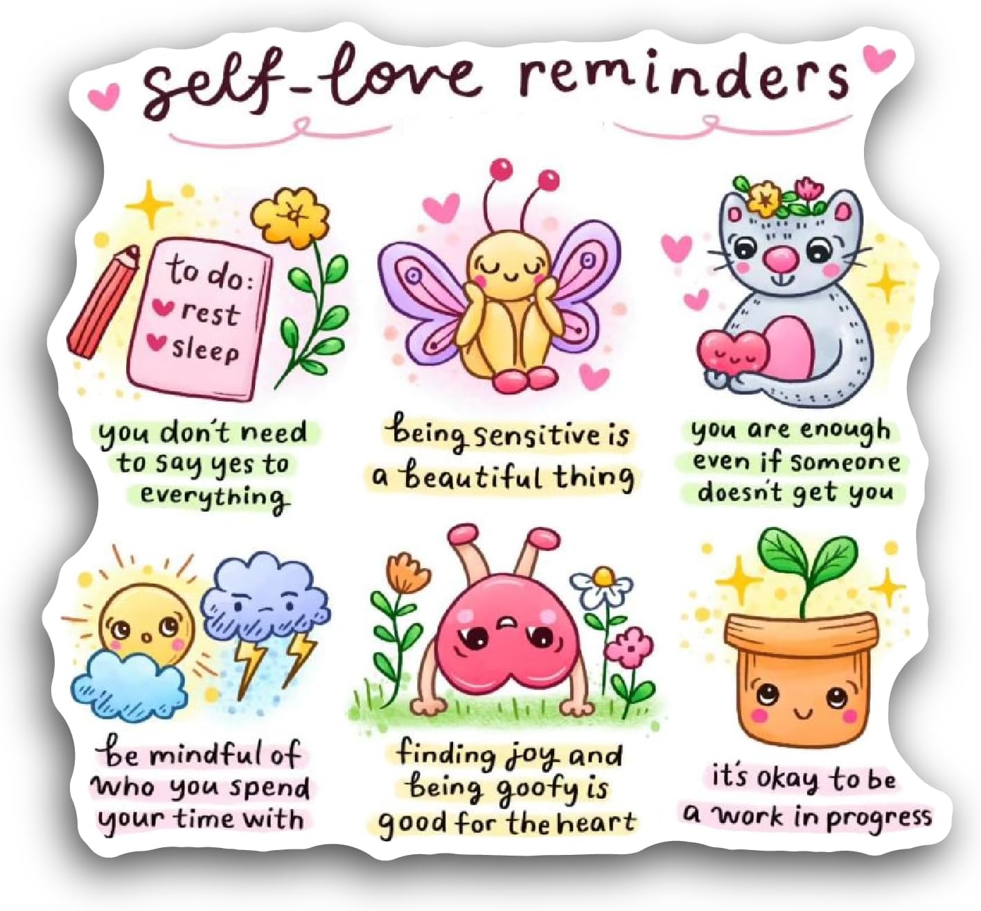 2 (Pieces) 3" and 5" Self Love Text Sticker, Waterproof Vinyl Decals for Many Purpose Like Cars, Trucks, Laptops, Phones, Windows and More