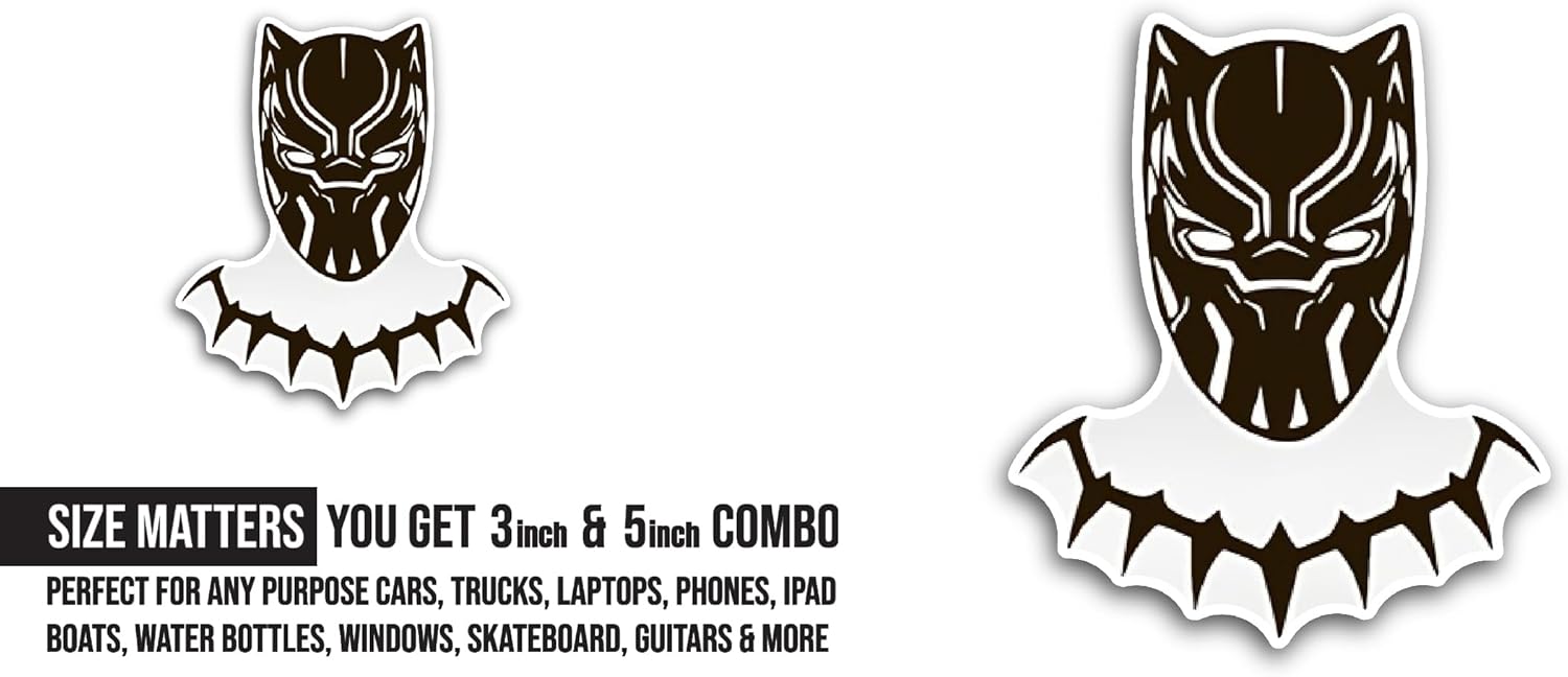 2 (Pieces) 3" and 5" Black Panther Cartoon Sticker, Waterproof Vinyl Decals for Many Purpose Like Cars, Trucks, Laptops, Phones, Windows and More