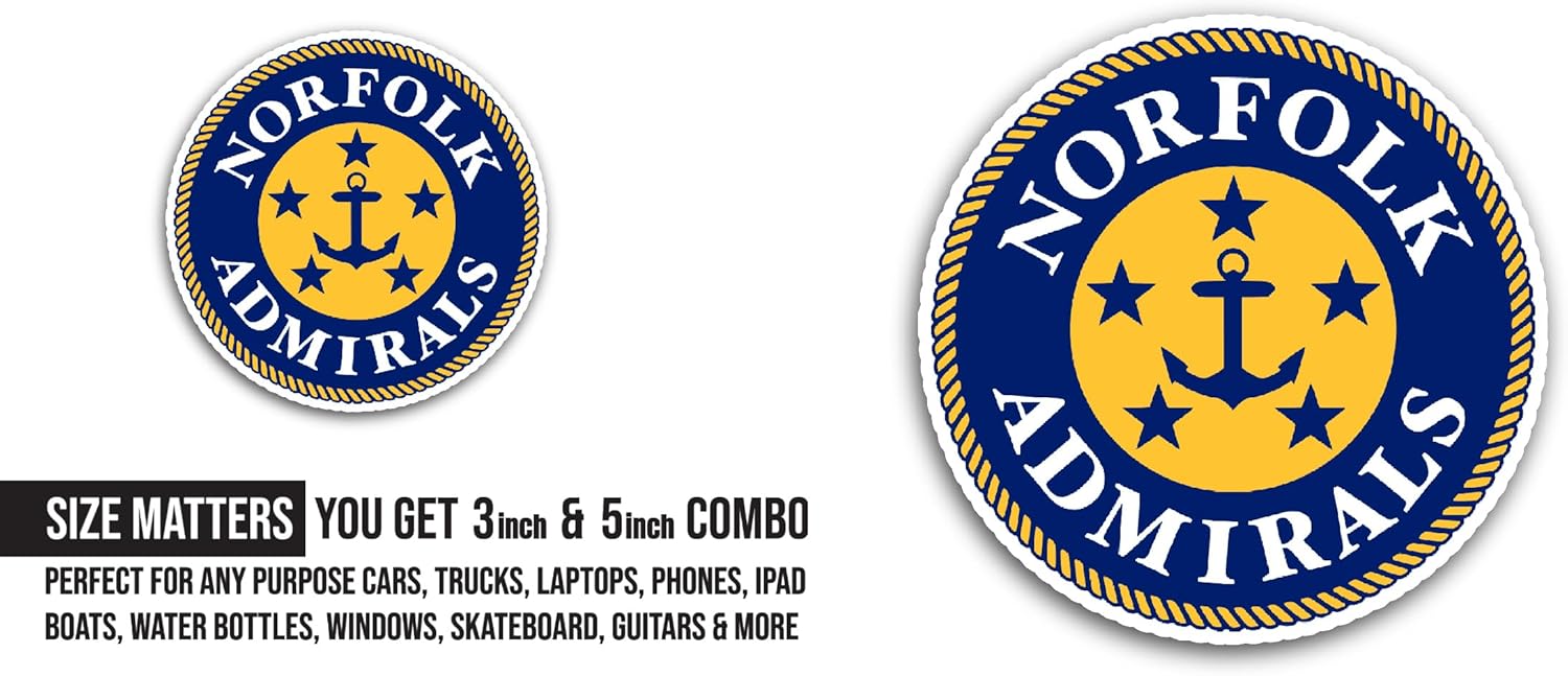 2 (Pieces) 3" and 5" Norf0lk Admirals Sticker, Waterproof Vinyl Decals for Many Purpose Like Cars, Trucks, Laptops, Phones, Windows and More