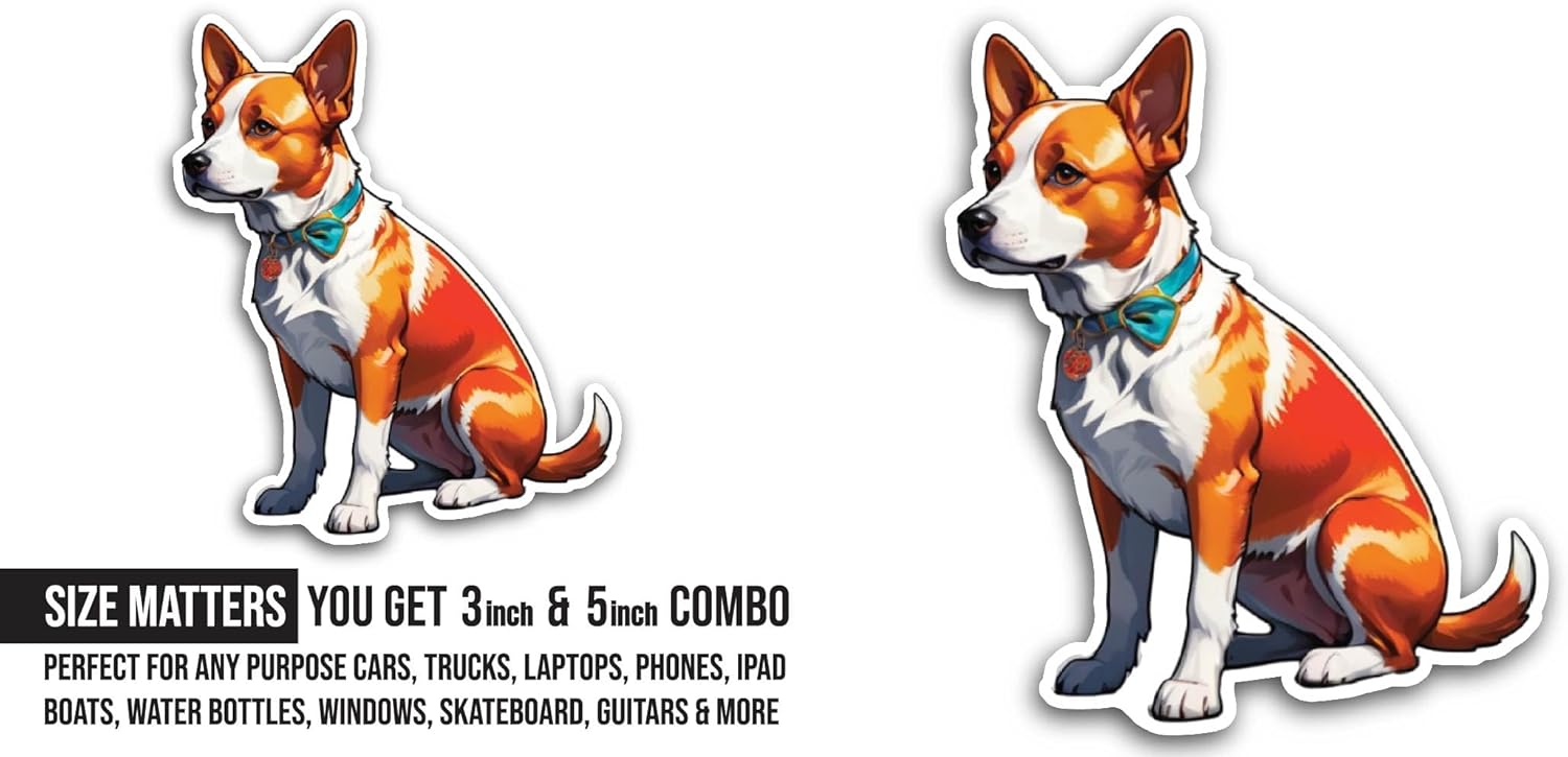 2 (Pieces) 3" and 5" Cute Cartoon Dog Sticker, Waterproof Vinyl Decals for Many Purpose Like Cars, Trucks, Laptops, Phones, Windows and More