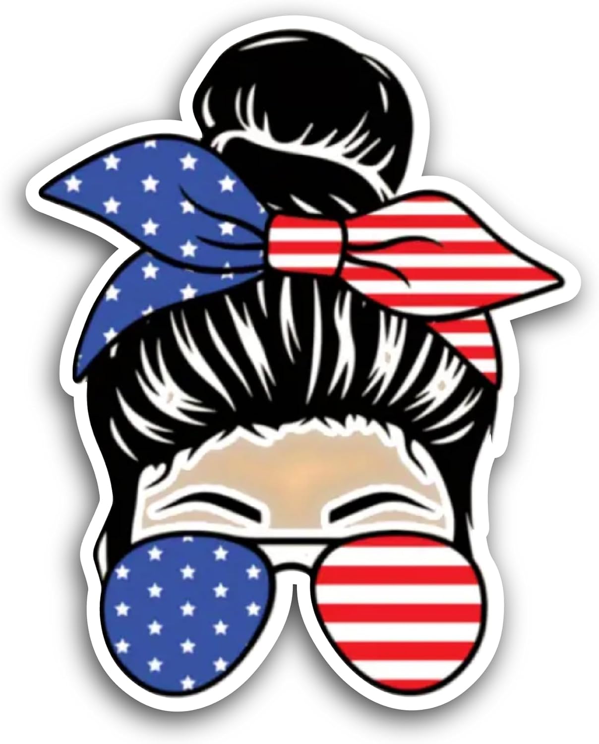 2 (Pieces) 3" and 5" Girl with American Flag Bow Sticker, Waterproof Vinyl Decals for Many Purpose Like Cars, Trucks, Laptops, Phones, Windows and More