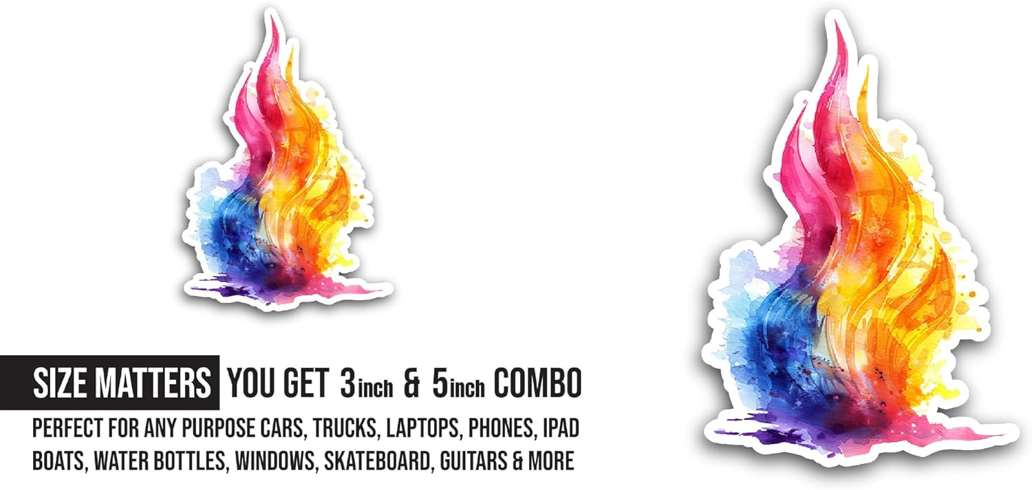2 (Pieces) 3" and 5" Fire Sticker, Waterproof Vinyl Decals for Many Purpose Like Cars, Trucks, Laptops, Phones, Windows and More
