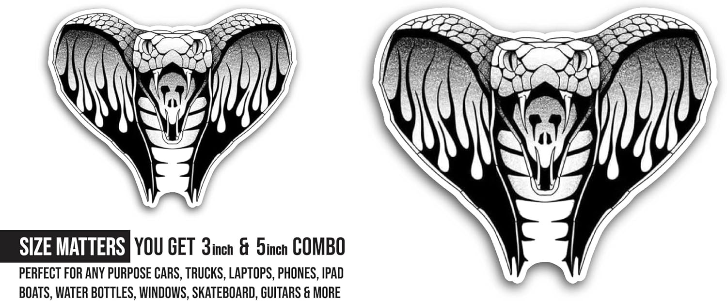 2 (Pieces) 3" and 5" Cobra Head Sticker, Waterproof Vinyl Decals for Many Purpose Like Cars, Trucks, Laptops, Phones, Windows and More