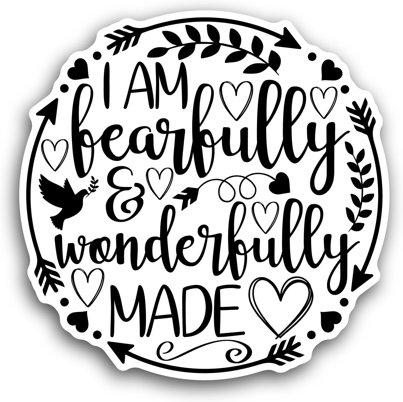 2 (Pieces) 3" and 5" I Am Fearfully and Wonderfully Made Sticker, Waterproof Vinyl Decals for Many Purpose Like Cars, Trucks, Laptops, Phones, Windows and More
