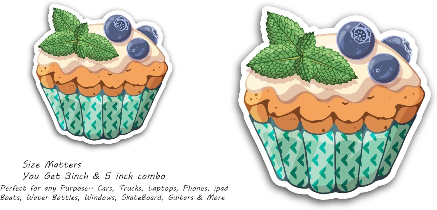 2 (Pieces) 3" and 5" Cupcake Sticker, Waterproof Vinyl Decals for Many Purpose Like Cars, Trucks, Laptops, Phones, Windows and More