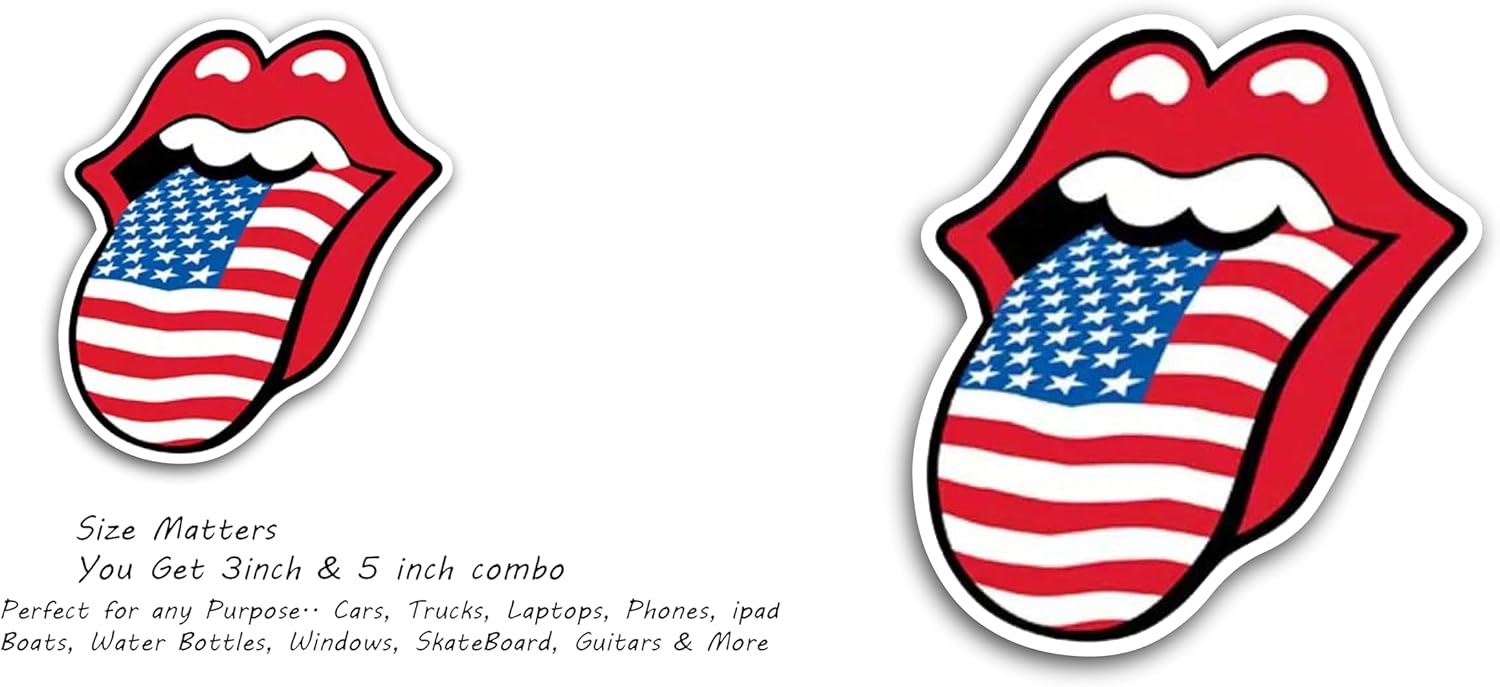 2 (Pieces) 3" and 5" Tongue in American Flag Color Decal Sticker, Waterproof Vinyl Decals for Many Purpose Like Cars, Trucks, Laptops, Phones, Windows and More