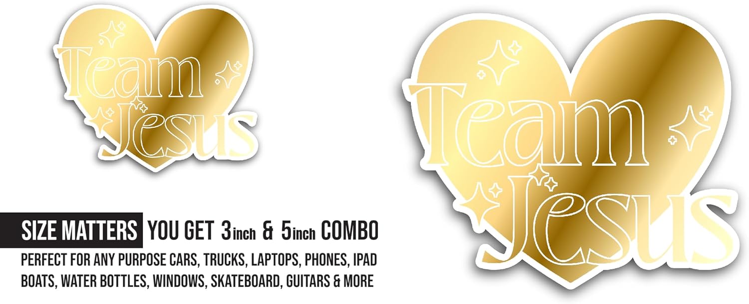 2 (Pieces) 3" and 5" Team Jesus Text Sticker, Waterproof Vinyl Decals for Many Purpose Like Cars, Trucks, Laptops, Phones, Windows and More
