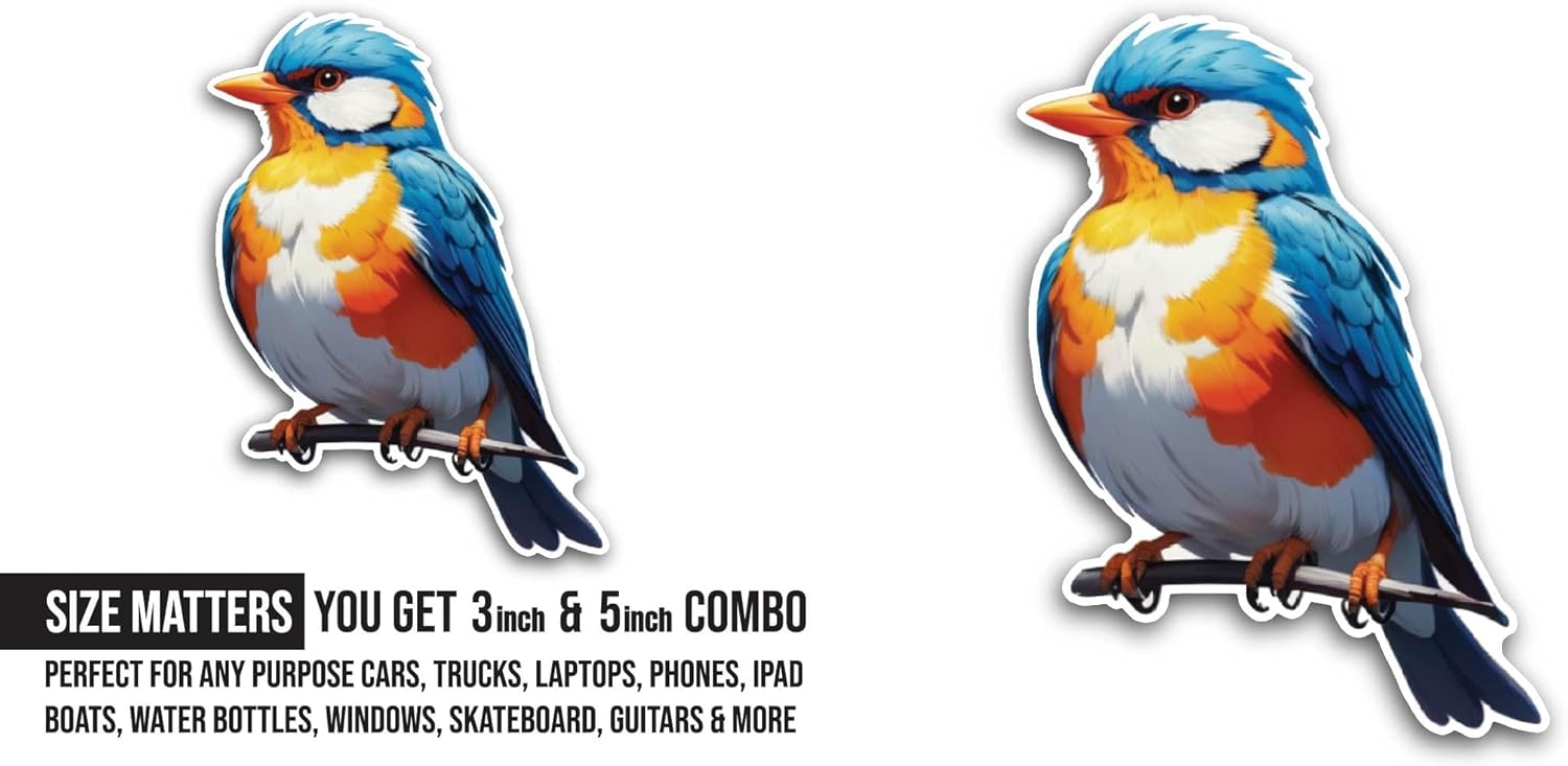 2 (Pieces) 3" and 5" Colorful Bird Sticker, Waterproof Vinyl Decals for Many Purpose Like Cars, Trucks, Laptops, Phones, Windows and More