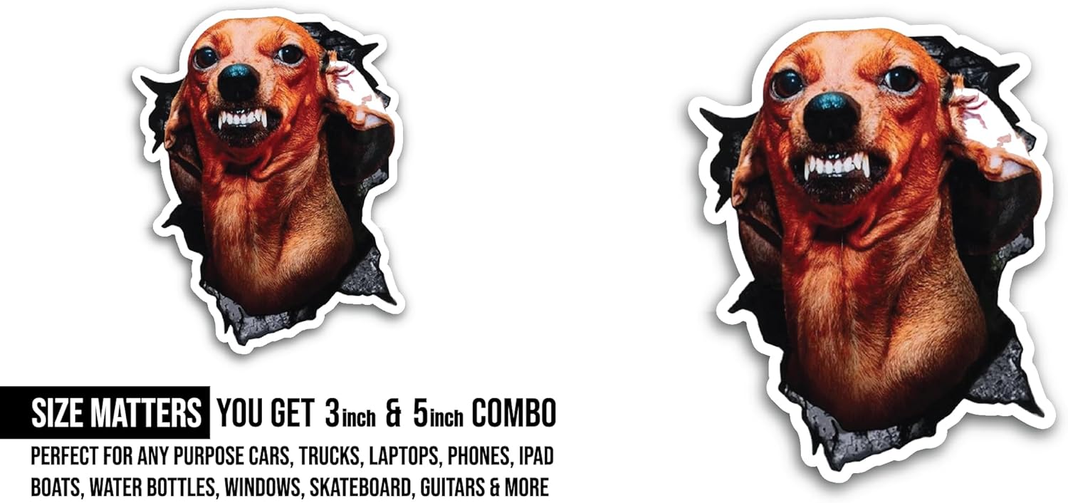 2 (Pieces) 3" and 5" Angry Dog Sticker, Waterproof Vinyl Decals for Many Purpose Like Cars, Trucks, Laptops, Phones, Windows and More